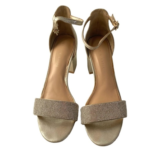 Bridal Sandal with Block Heel in Champagne Gold and Rhinestones, Size 8 - Picture 11 of 11